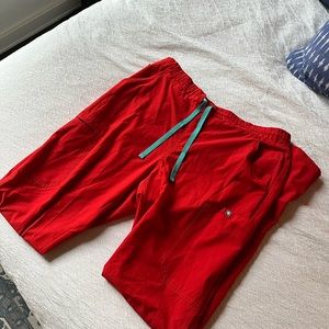 Figs Yola skinny scrub pants in awesome red!